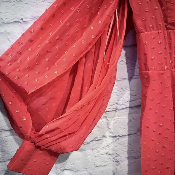 Kimberly Goldson Size XS Lesli Jacquard Long Sleeve Maxi Dress Coral Gold V Neck - Picture 8 of 16